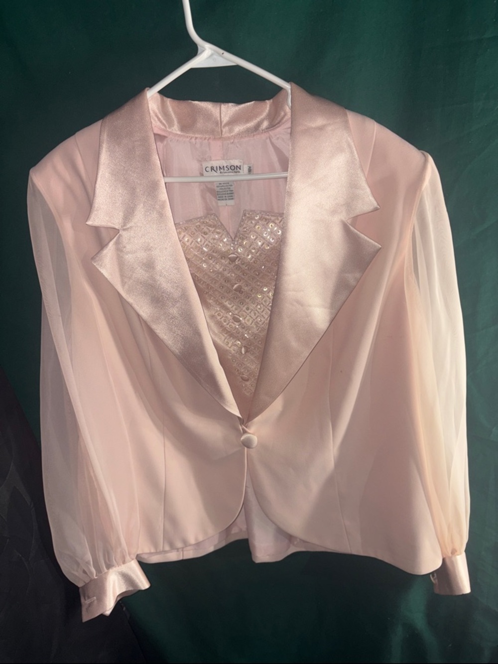 Crimson Women's Pale Pink Satin-Trim Blazer Jacket